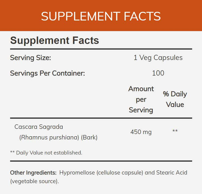 NOW Cascara Sagrada 450 mg Ingredients