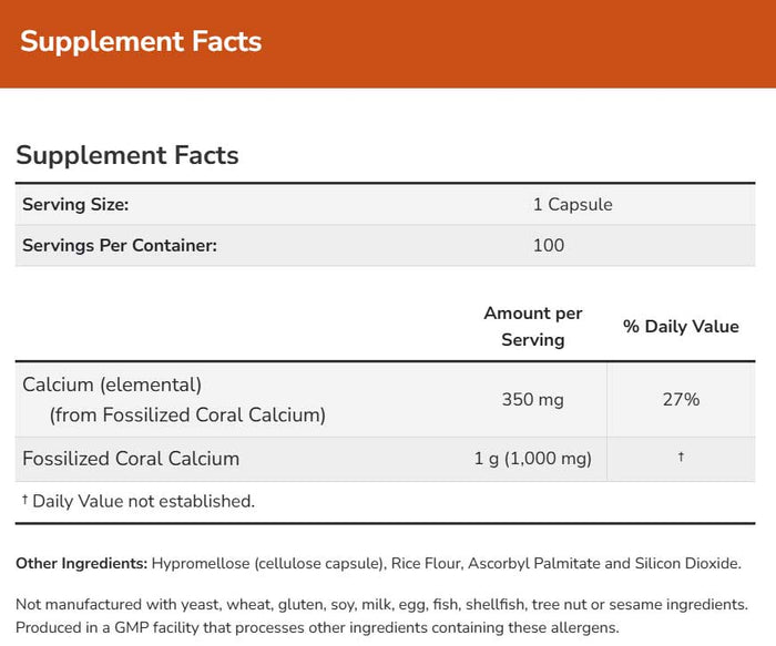 NOW Coral Calcium 1000 mg Ingredients