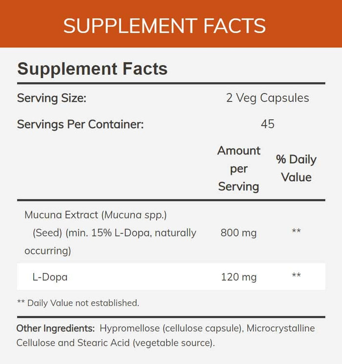 NOW Dopa Mucuna Ingredients