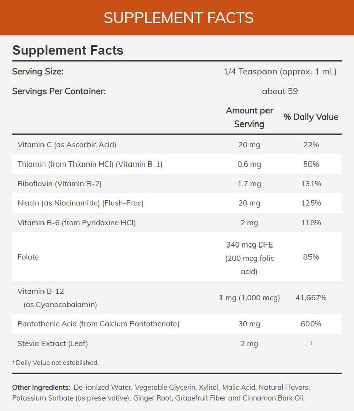 NOW Liquid B-12 B-Complex Ingredients