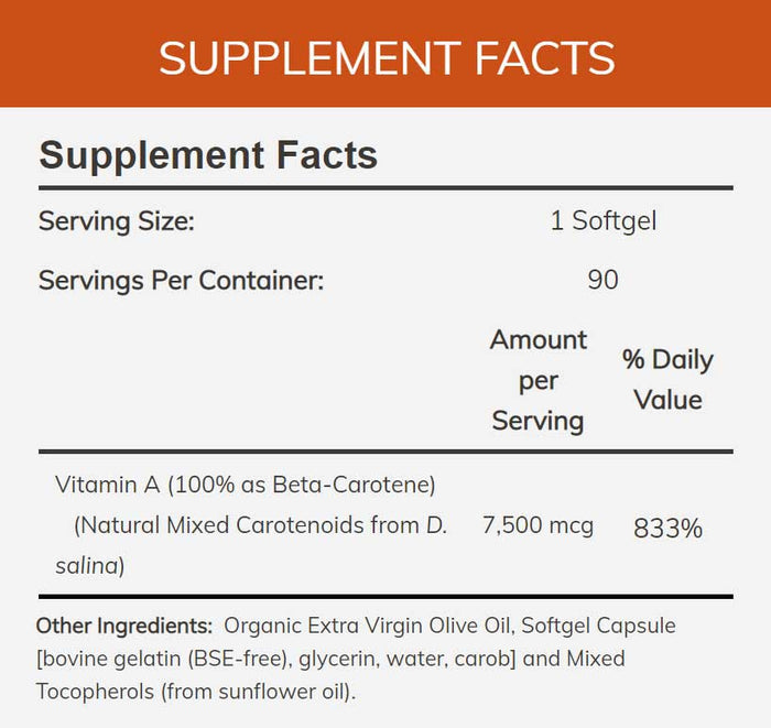NOW Natural Beta Carotene 25,000 IU Ingredients