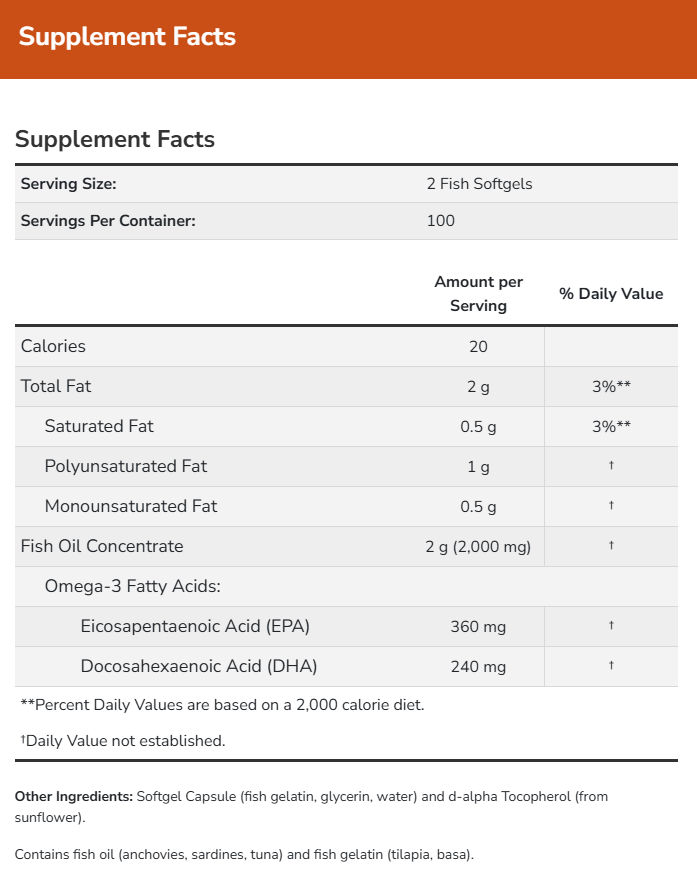 NOW Omega-3 FISH Softgels Ingredients