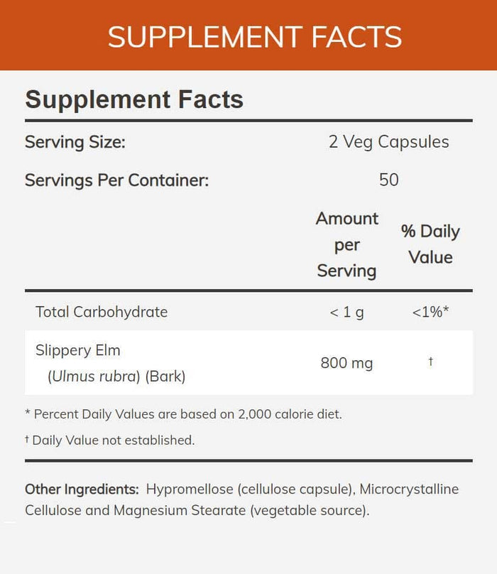 NOW Slippery Elm 400 mg Ingredients