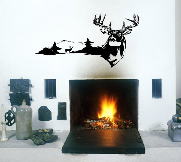 One Buck Deer Wall Decals - Rustic Mountain Mural Vinyl Stickers for Bedroom  Man Cave Decor Sticker Chef
