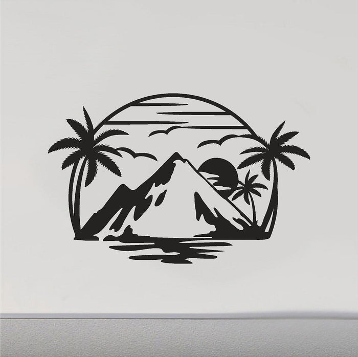 Palm Tree Mountains RV Door Sticker - Camping Decor for Campers and Travelers CF201