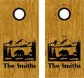 Personalized Bear Scenic Mountains Cornhole Decals with Family Name Stickers