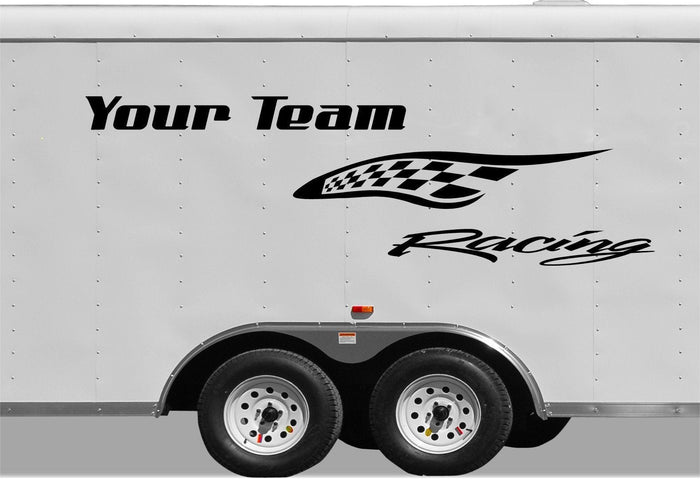 Personalized Checkered Racing Stripe Vinyl Decal for Trailers - Custom Text Sticker Sticker Chef