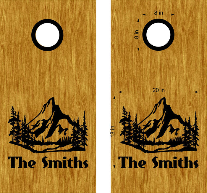 Personalized Nature Scenic Mountains Cornhole Decals - Family Name Stickers NAT10