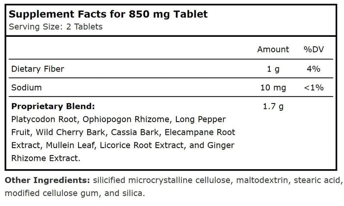 Planetary Herbals Mullein Lung Complex™ Ingredients