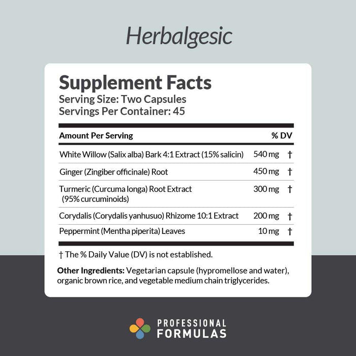 Professional Formulas Herbalgesic Ingredients