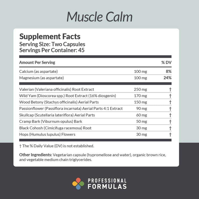 Professional Formulas Muscle Calm Ingredients
