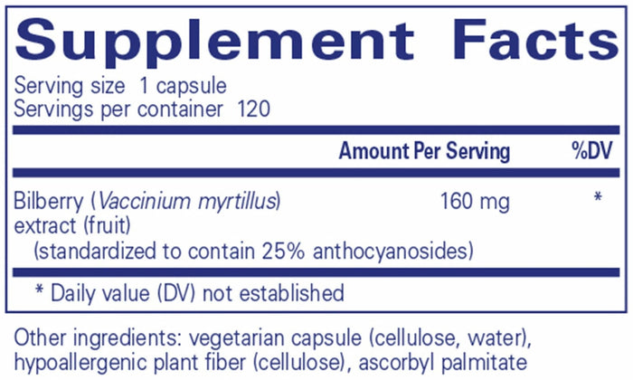 Pure Encapsulations Bilberry 160mg Ingredients