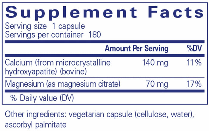 Pure Encapsulations Calcium (MCHA) with Magnesium Ingredients