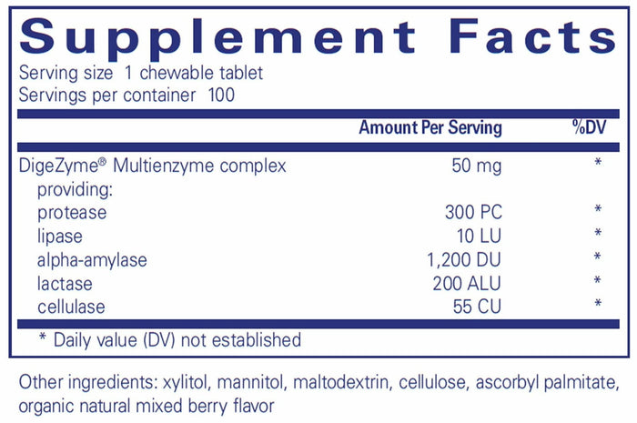 Pure Encapsulations Digestive Enzyme Chewables Ingredients