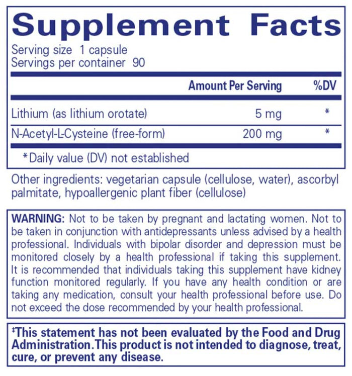 Pure Encapsulations Lithium (Orotate) 5 mg Ingredients