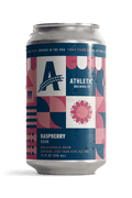 Athletic Brewing Co. raspberry sour can with geometric pattern on a black background