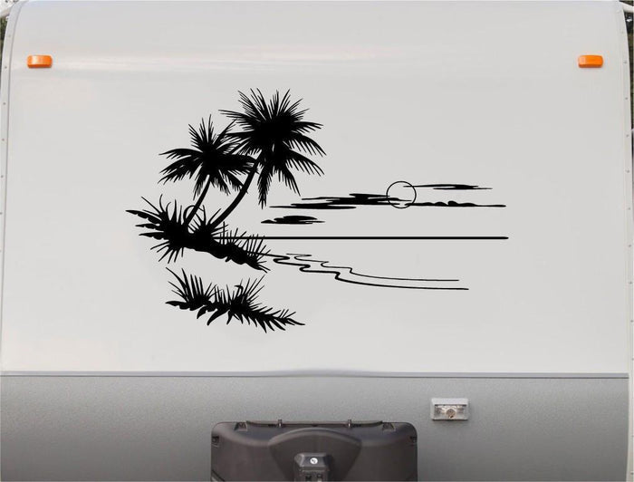 RV Camper Beach Decal Sticker  Ocean Palm Tree Beach Scene Sticker Chef
