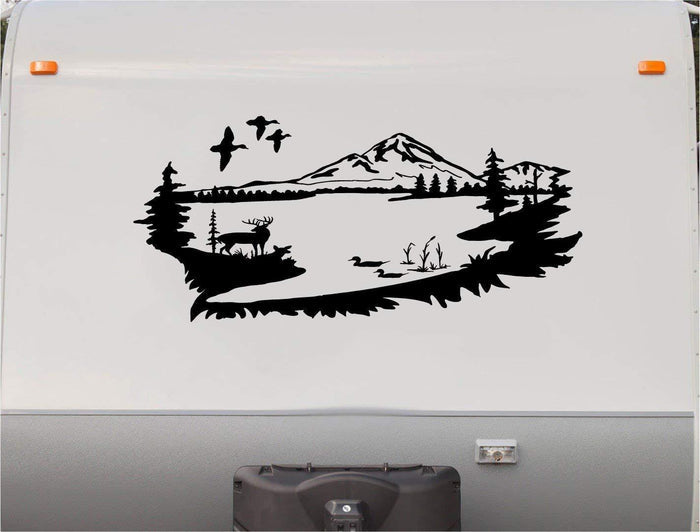 RV Camper Decal Sticker Deer Mountain Scene – Scenic RV Vinyl Decal