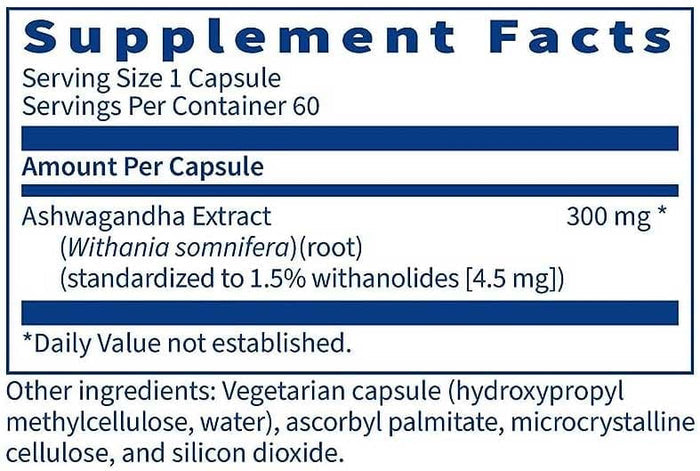 SFI HEALTH (Klaire Labs) Ashwagandha Extract Ingredients