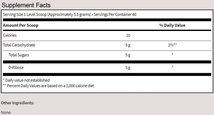 Klaire Labs D-Ribose Powder Ingredients