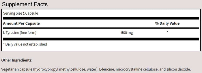 SFI HEALTH (Klaire Labs) L-Tyrosine 500 mg Ingredients