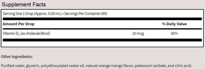 SFI HEALTH (Klaire Labs) Micellized Vitamin D3 Liquid Ingredients