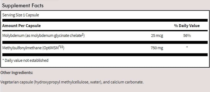 SFI HEALTH (Klaire Labs) MSM 750 Ingredients