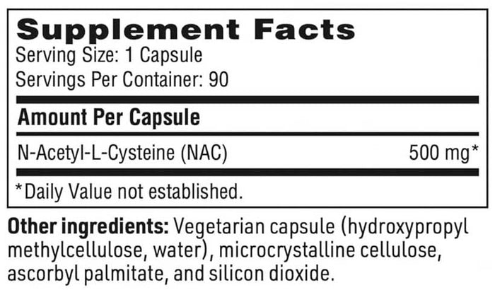 SFI HEALTH (Klaire Labs) N-Acetyl-L-Cysteine Ingredients