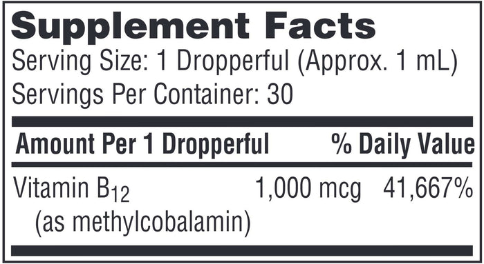 SFI HEALTH (Klaire Labs) Vitamin B12 Liquid Methylcobalamin 1000 mcg Ingredients