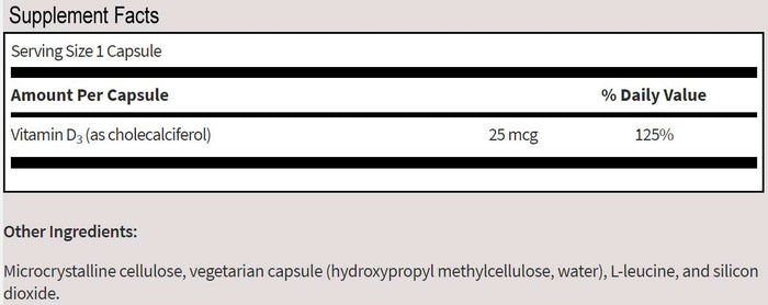 SFI HEALTH (Klaire Labs) Vitamin D3 (1000 IU) Ingredients
