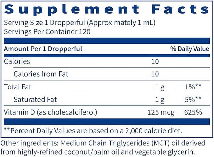 SFI HEALTH (Klaire Labs) Vitamin D3 (5,000 IU) Liquid Ingredients