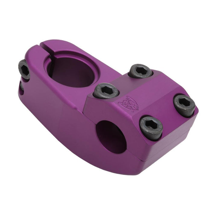 A S&M Enduro V2 Stem (22.2mm Clamp) in purple anodized finish, featuring five black hex bolts and an engraved logo on the top.