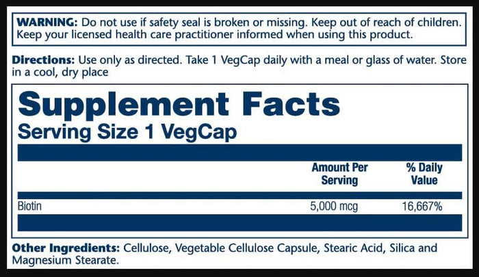 Solaray Biotin 5000 Ingredients