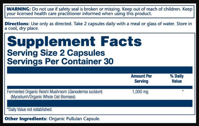 Solaray Organic Fermented Reishi Mushroom 1000 mg Ingredients