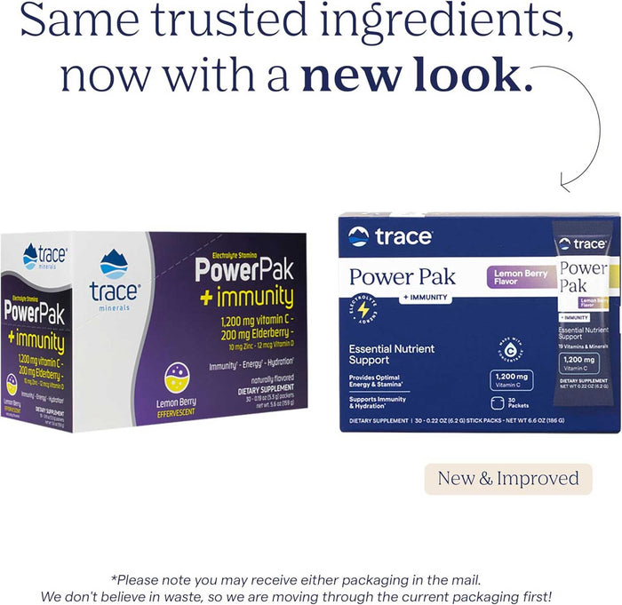 Trace Minerals Research Power Pak+ Immunity Lemon Berry New Look