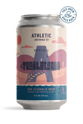 Front-facing view of a single Trailblazer Hoppy Pale non-alcoholic beer can with condensation, featuring a "This Brew Gives Back" circular seal in the top right.