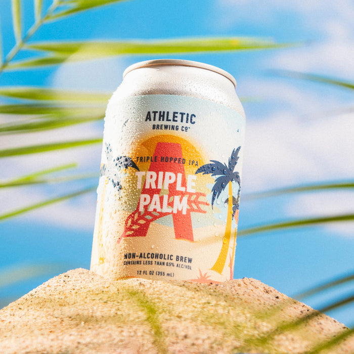 Triple palm triple hopped ipa can on the beach sand