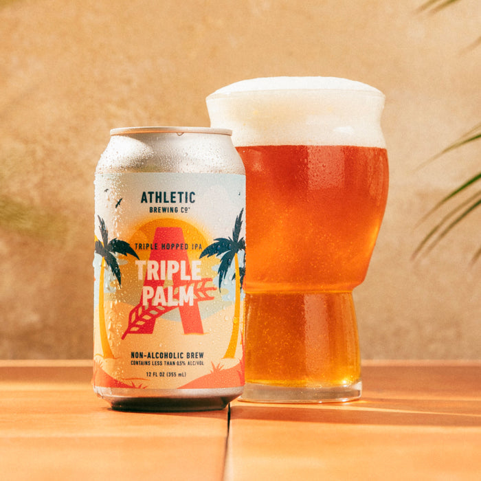 Triple palm triple hopped ipa can and a glass