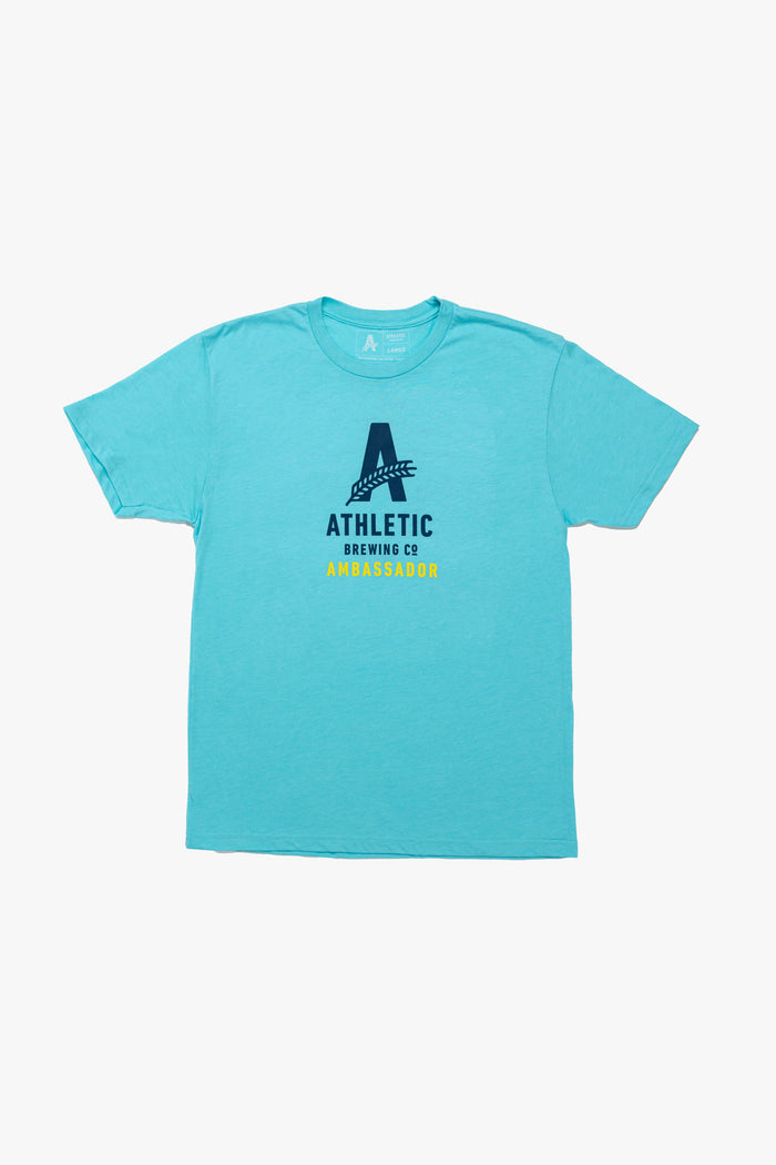 a blue Ambassador t-shirt