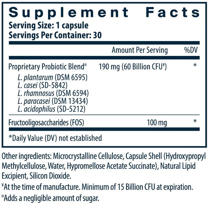 Vital Nutrients Hyperbiotics Prebiotic + Probiotic 60 Billion CFU Ingredients