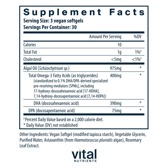 Vital Nutrients Ultra Pure® Vegan Omega SPM+ Ingredients