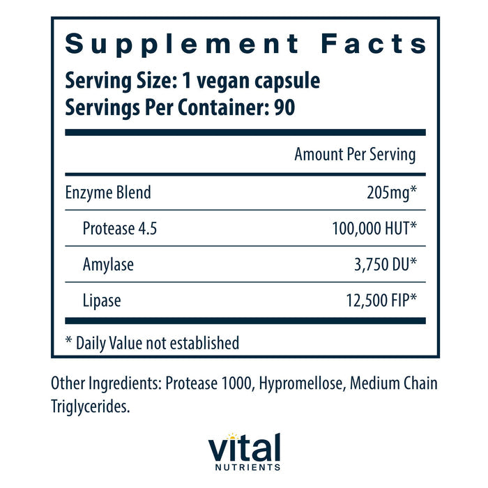 Vital Nutrients Vegan Pancreatic Enzymes Ingredients