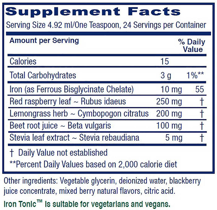 Vitanica Iron Tonic Ingredients