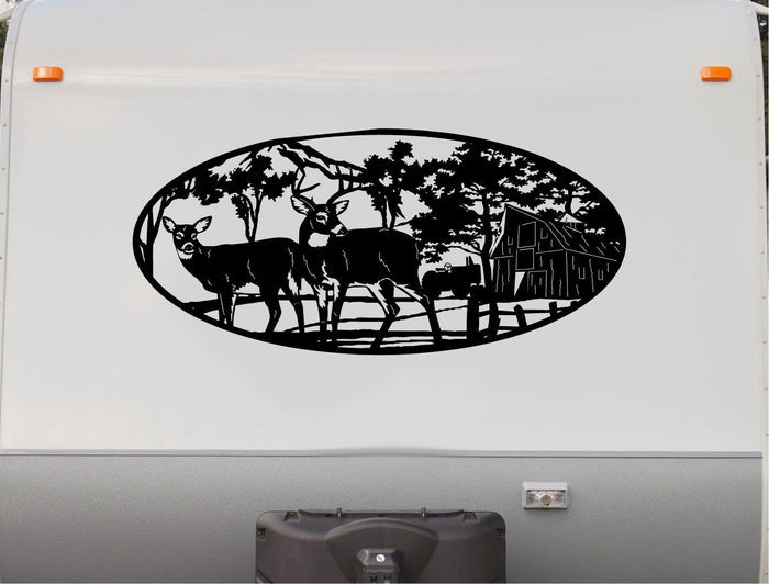 White Tail Deer Farm Decal RV Camper Motor Home Sticker Mountain Scene