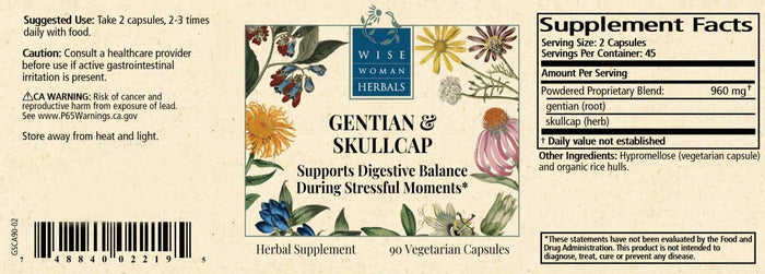 Wise Woman Herbals Gentian and Skullcap Capsules Label