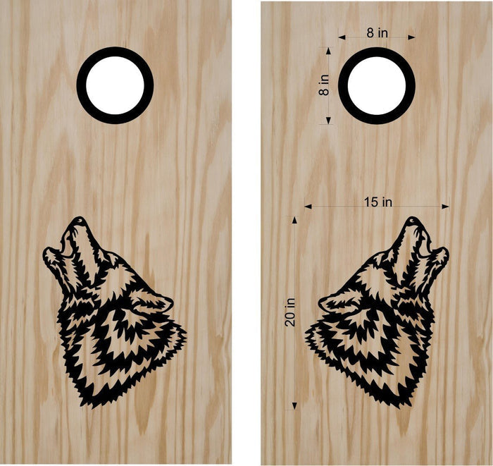 Wolf Howling Cornhole Decal Set for Bean Bag Toss Boards - Unique Outdoor Game Stickers